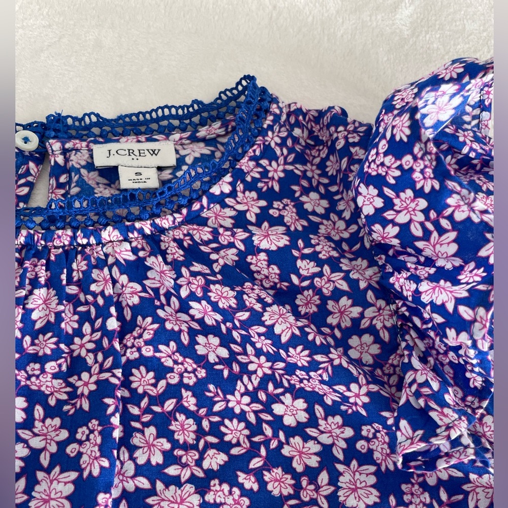 J. Crew Size S Liberty Long-Sleeve Ruffle-Shoulder Top Lace Neckline Pintucked - Picture 14 of 17